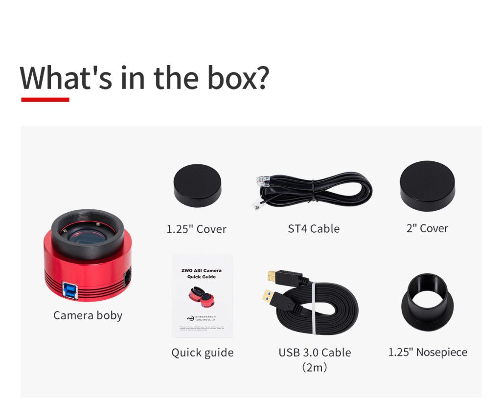 ZWO ASI533MC box ZWO accessories ZWO planetary camera ZWO colour camera ZWO