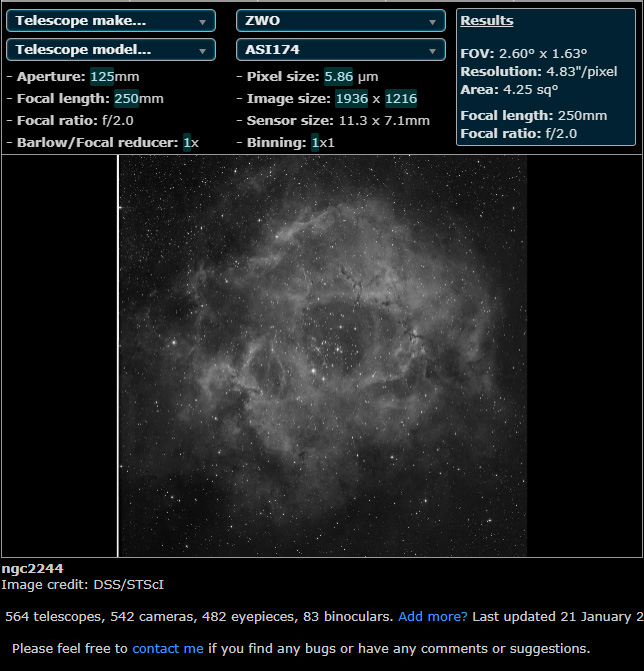 Rosette Nebula simulated FOV with IMX174 sensor