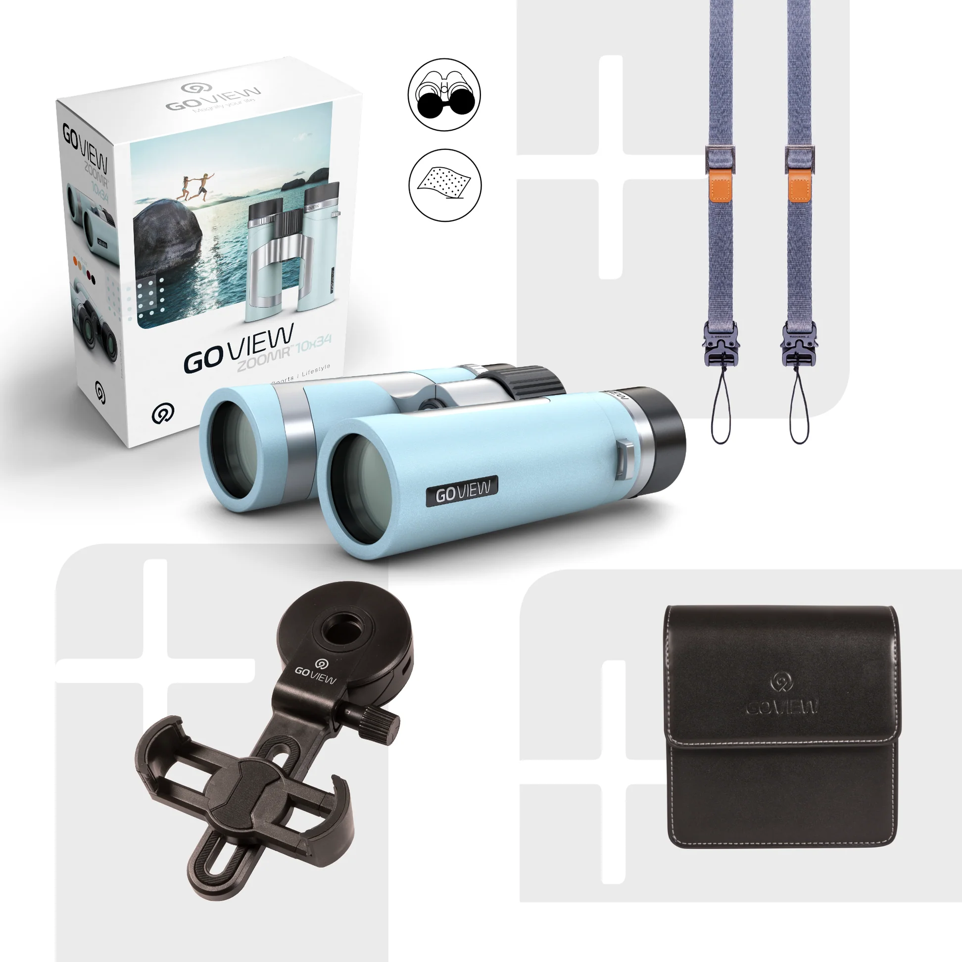 GOVIEW ZOOMR 10x34 Compact Binoculars - Miami Blue